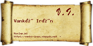 Vankó Irén névjegykártya